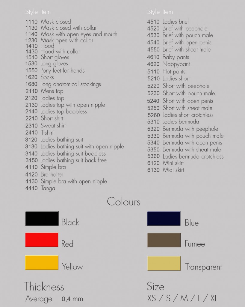 Fetisso Item List Fetisso Item List 818x1024 Product List and Colors